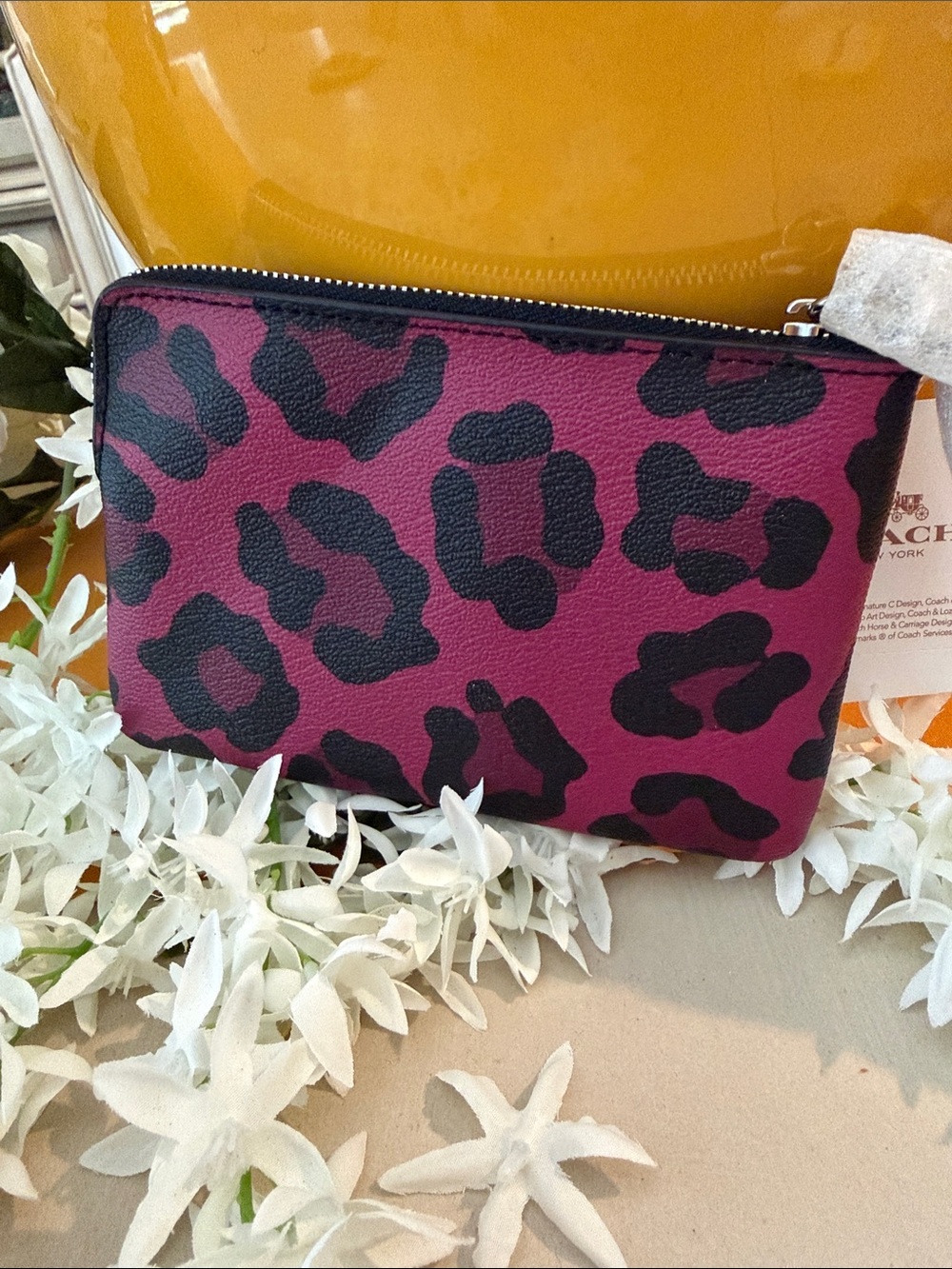 COACH Burgendy and Black Leopard Print Zip Card Pouch - Picture 2 of 5